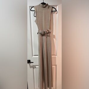 Express Beige Patterned Wide Leg Jumpsuit